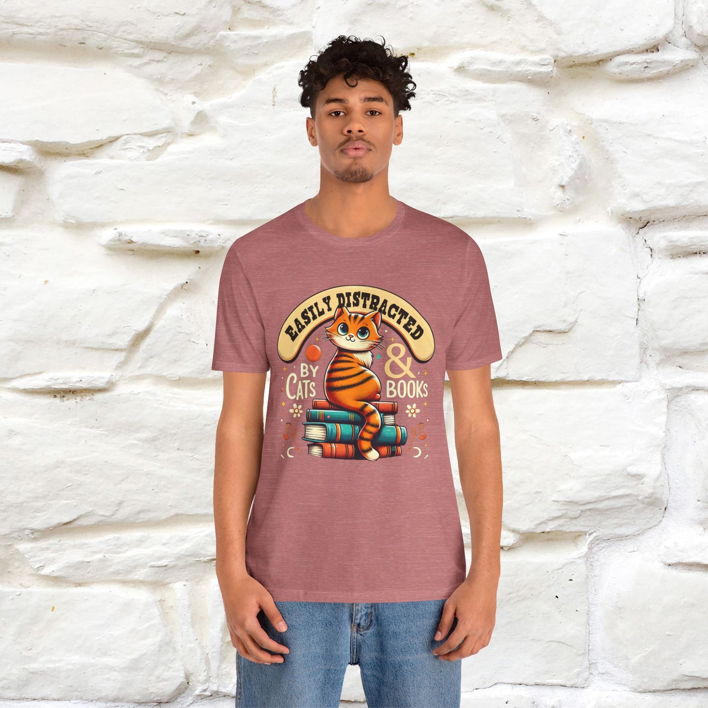 "Easily Distracted By Cats & Books" Cat T-shirt for Men & Women | 100% Cotton* | Cat Lover Tee