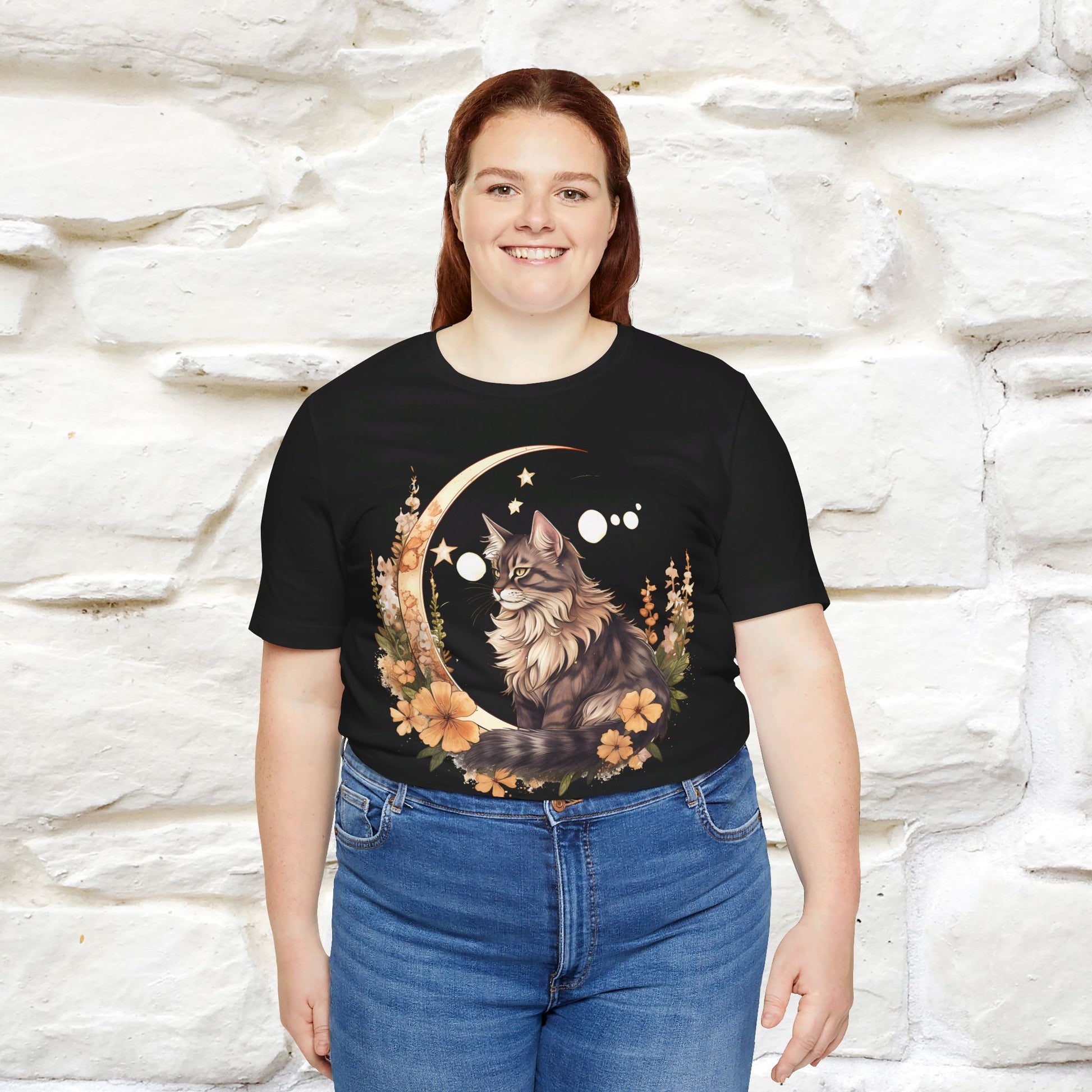 ''Blooming Under the Moon'' Cat T-shirt for Women 100% Cotton* - Nunu&Miao Studio