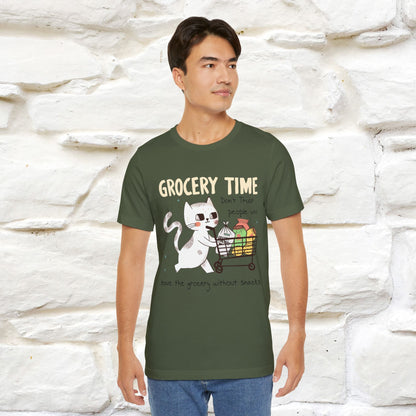 "Grocery Time: Don’t Trust People Who Leave the Grocery Without Snacks" Cat T-Shirt for Men & Women  | 100% Cotton* | Funny Tee