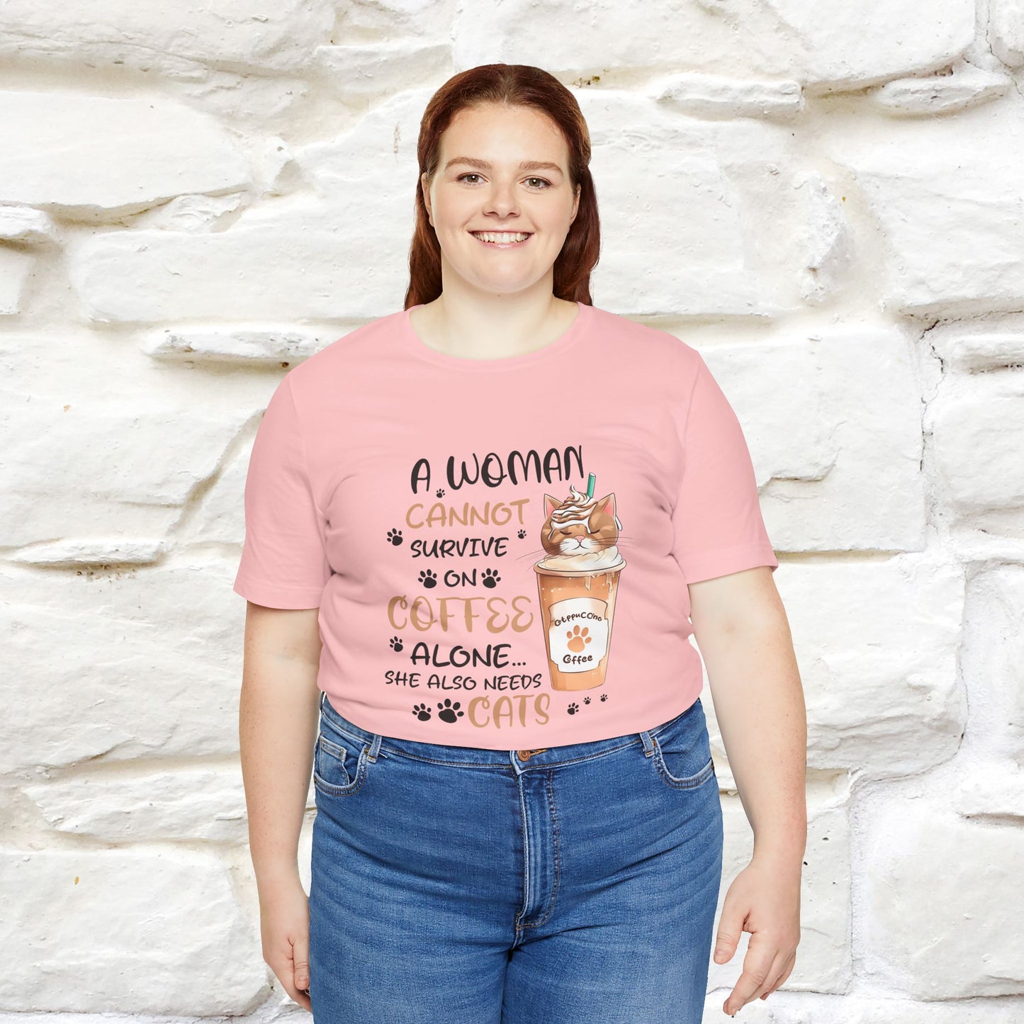 "A Woman Cannot Survive On Coffee Alone... She Also Needs Cats" Cute Cat T-Shirt for Women | 100% Cotton* 🐾