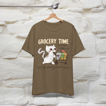 "Grocery Time: Don’t Trust People Who Leave the Grocery Without Snacks" Cat T-Shirt for Men & Women  | 100% Cotton* | Funny Tee