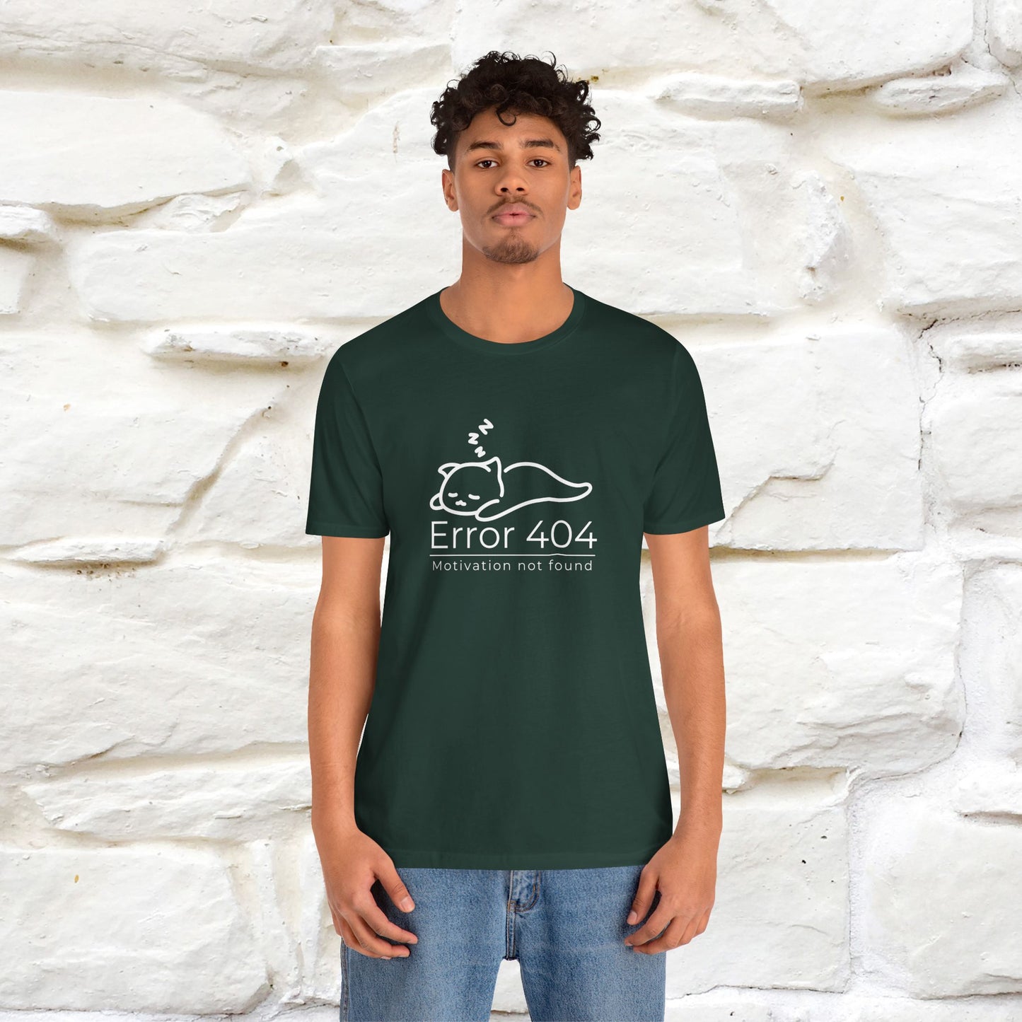''Error 404 Motivation Not Found'' Cat T-Shirt Front and Back Design | Nunu&Miao Studio
