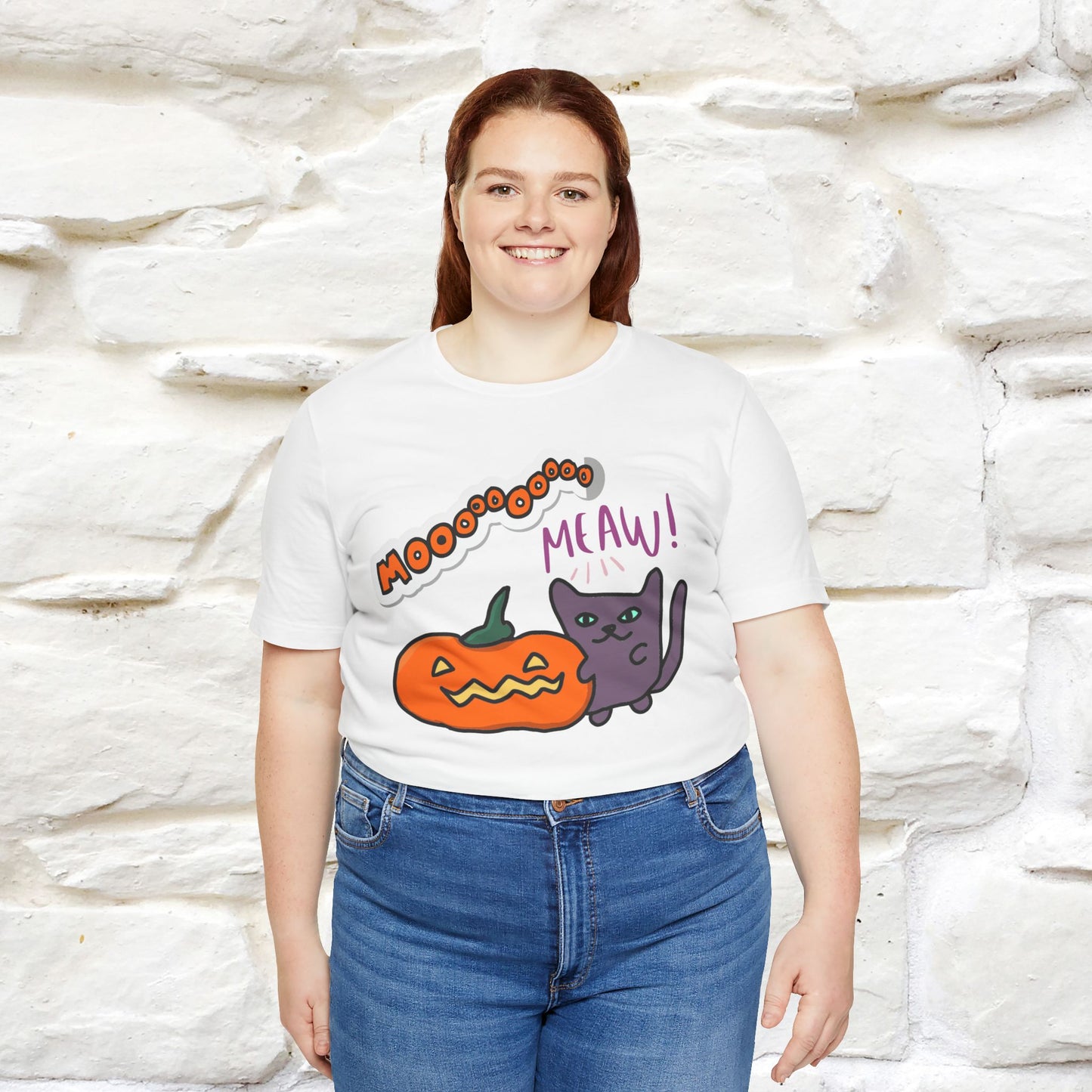 ''Mooooo Meaw'' Halloween Unisex Cat T-shirt 100% Cotton*