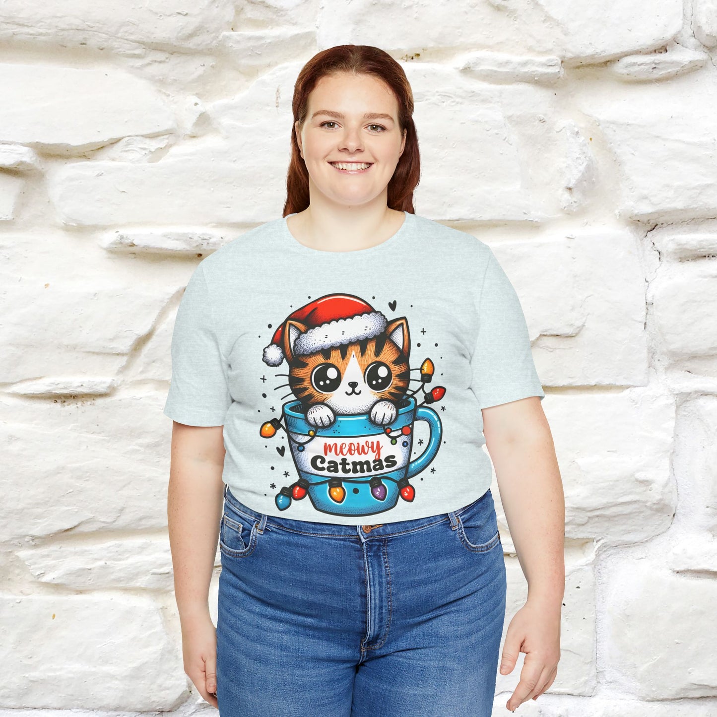 Meowy Catmas T-Shirt | Festive Cat Christmas Shirt for Men & Women | 100% Cotton