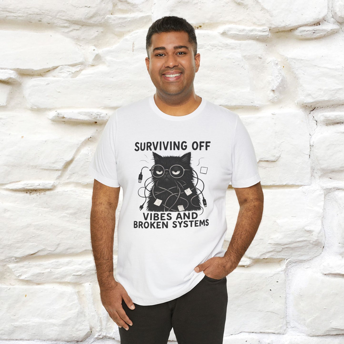 "Surviving Off...Vibes And Broken .. " |Cat T-Shirt | Nunu&Miao Studio