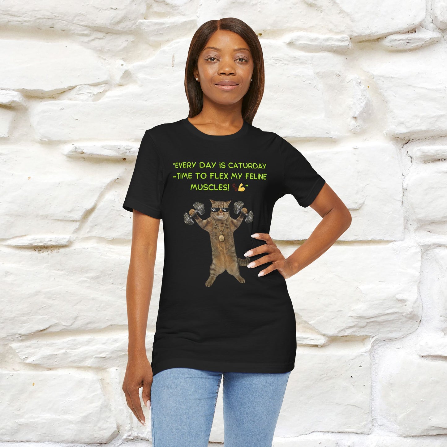 "Everyday Is Caturday – Flex My Feline Muscle" Funny Cat T-Shirt | 100% Cotton* | Cat-Themed Apparel for Men & Women