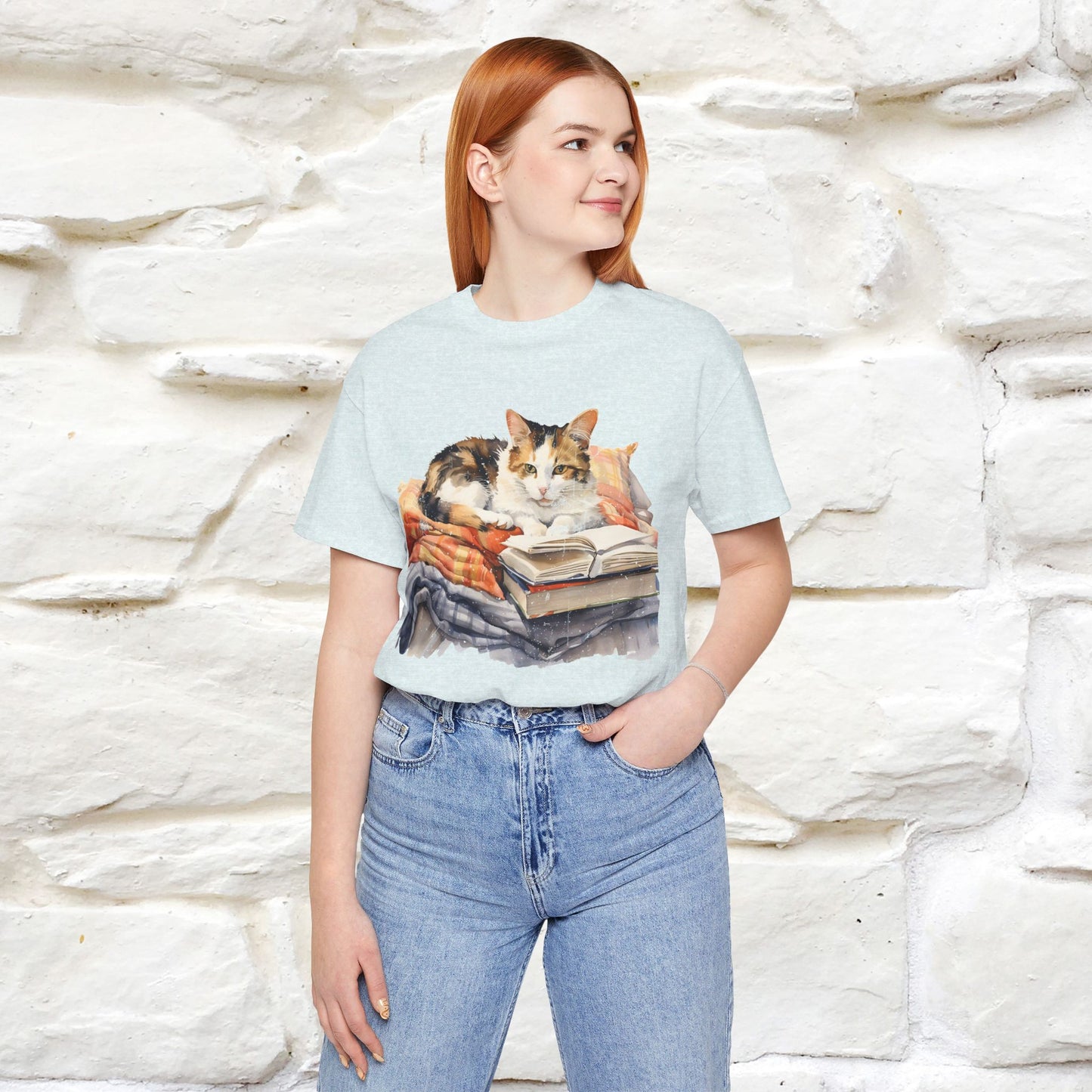 "Literary Catnap" T-shirt for Women 100% Cotton* - Nunu&Miao Studio