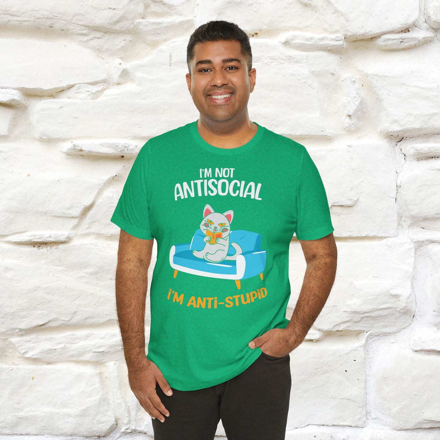 "I Am Not Antisocial, I’m Antistupid" Cat T-shirt for Men & Women | 100% Cotton* 🐾 | Funny Cat Lover Tee