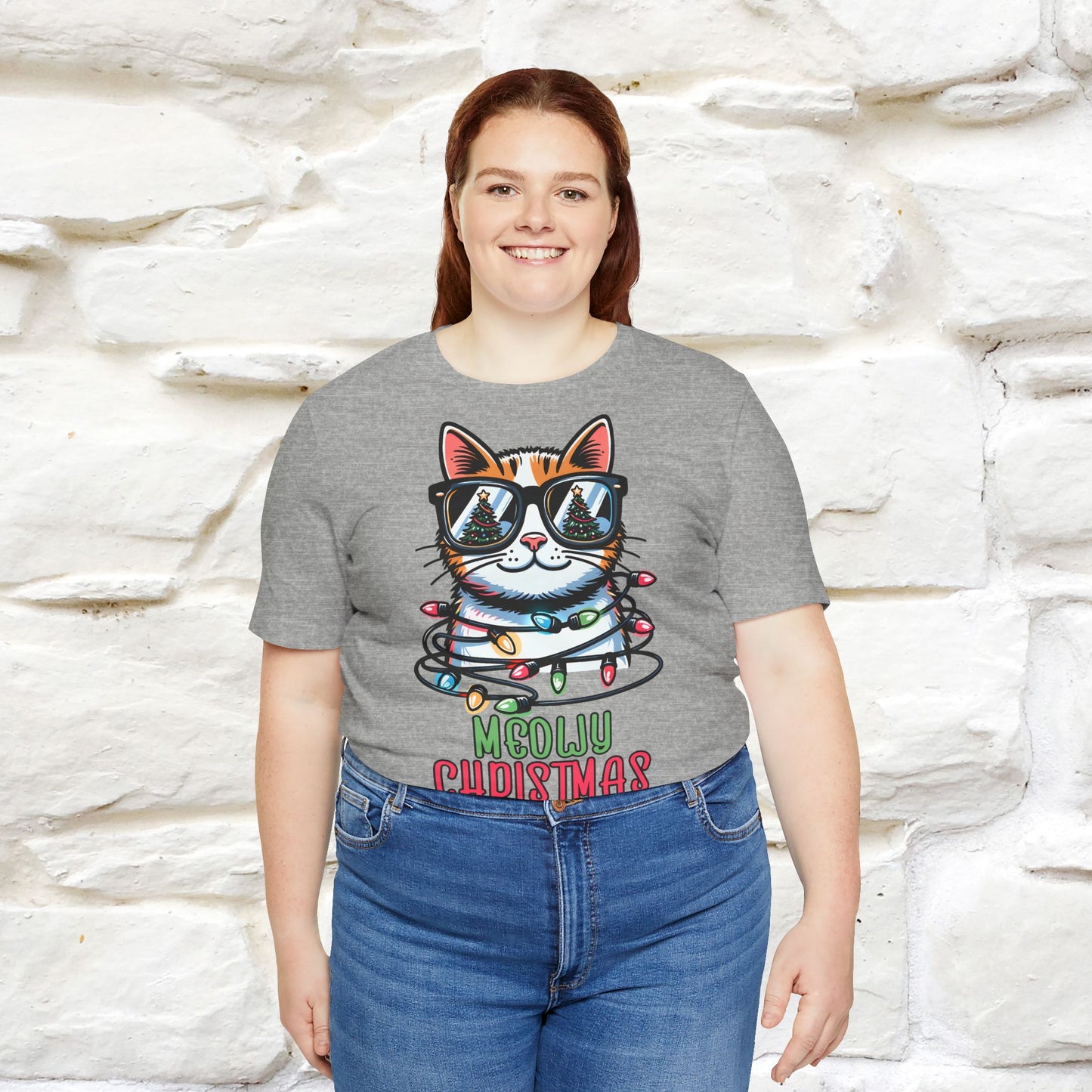 Meowy Christmas T-Shirt | Festive Cat Christmas Shirt for Men & Women | 100% Cotton