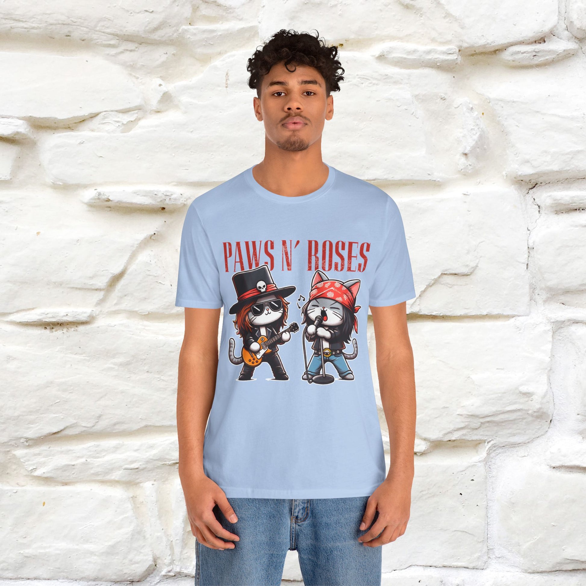 Paws N' Roses T-Shirt | Rock-Inspired Cat Lover  | Nunu&Miao Studio - Nunu&Miao Studio