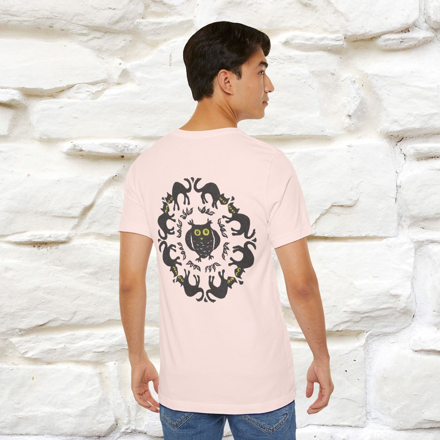''Black Cat Circle'' Cat T-Shirt Front and Back Design | Nunu&Miao Studio