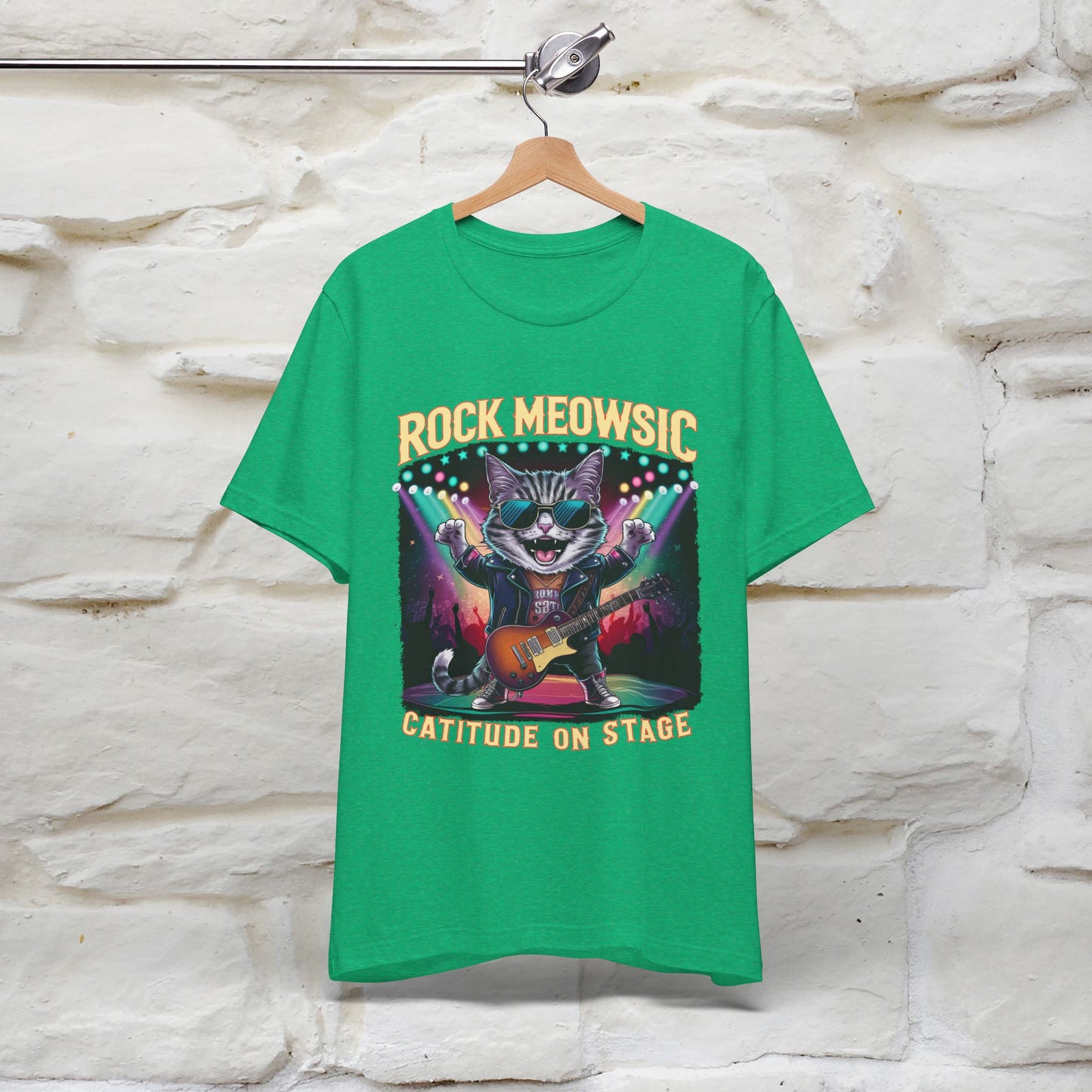 Rock Meowsic Catitude On Stage T-Shirt | Rocker Cat Tee for Men & Women | 100% Cotton*