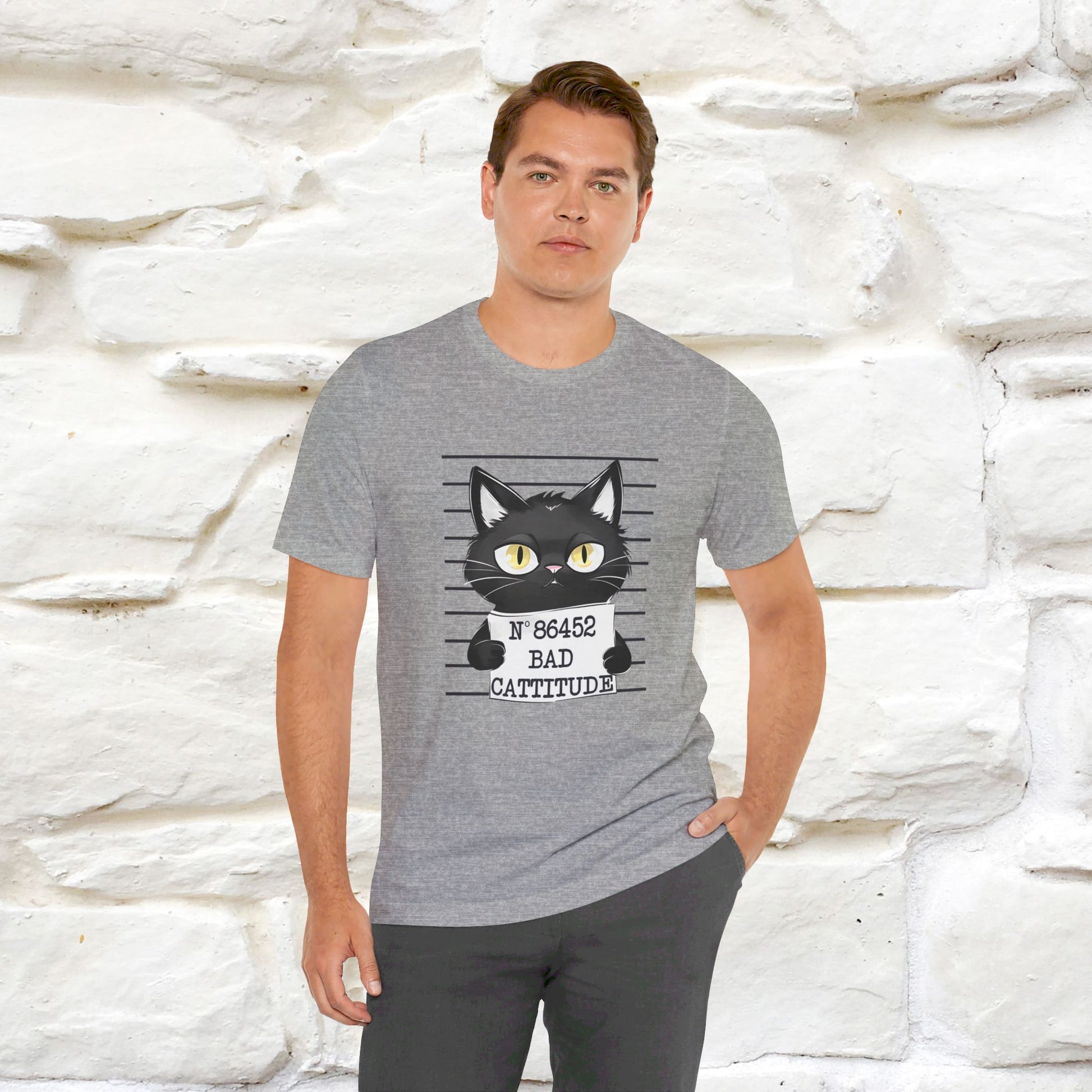 ''Bad Cattitude'' T-shirt for Man 100% Cotton* - Nunu&Miao Studio