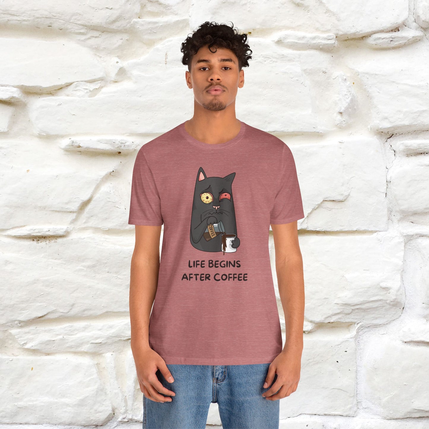 ''Life Begings After Coffe''  Cat T-shirt for Men and Women  100% Cotton*