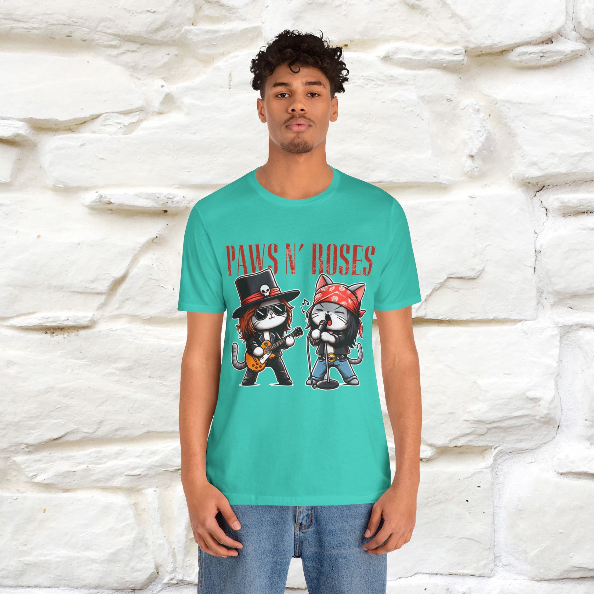 Paws N' Roses T-Shirt | Rock-Inspired Cat Lover  | Nunu&Miao Studio - Nunu&Miao Studio