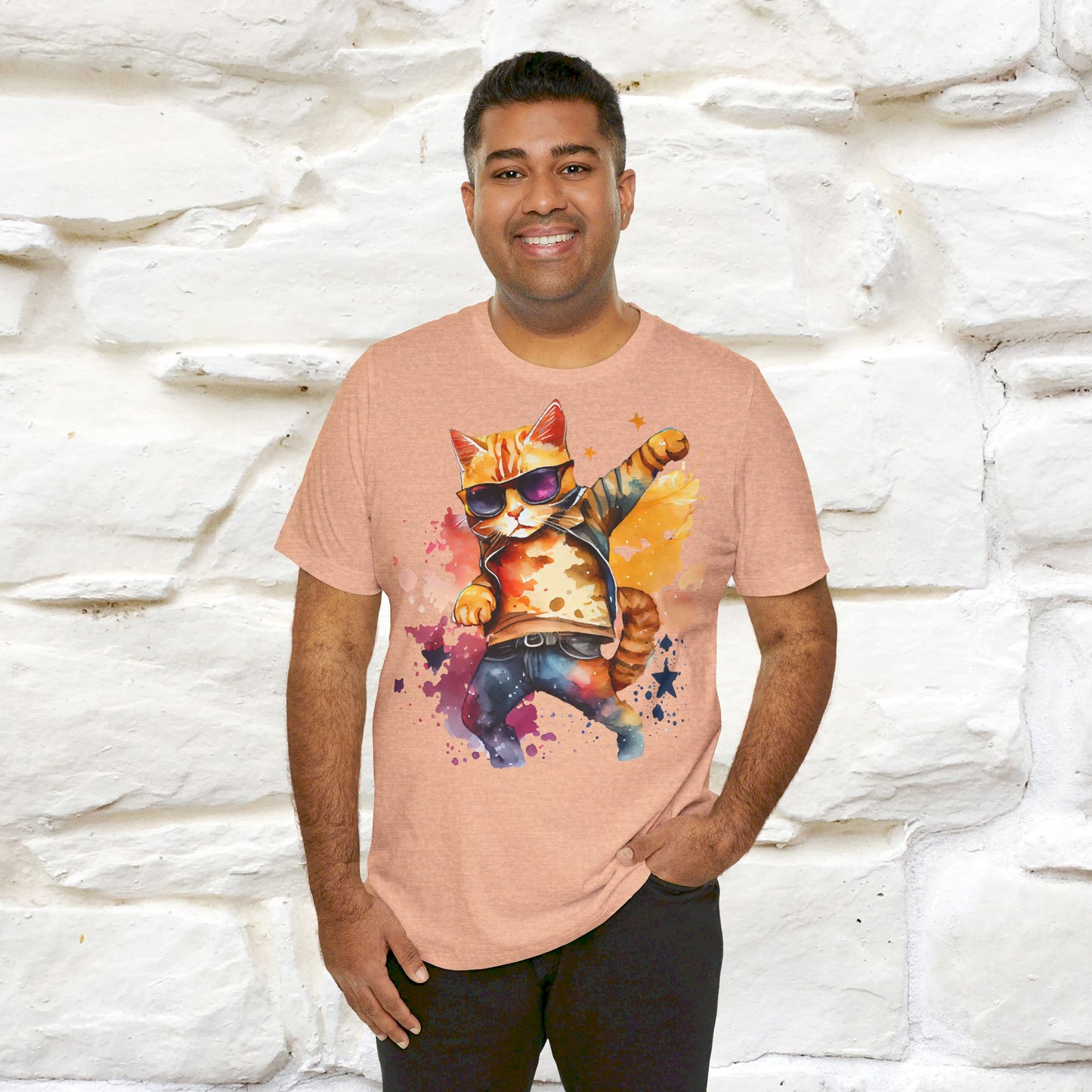 ''Cool Rainbow Cat'' T-shirt for Man 100% Cotton. - Nunu&Miao Studio