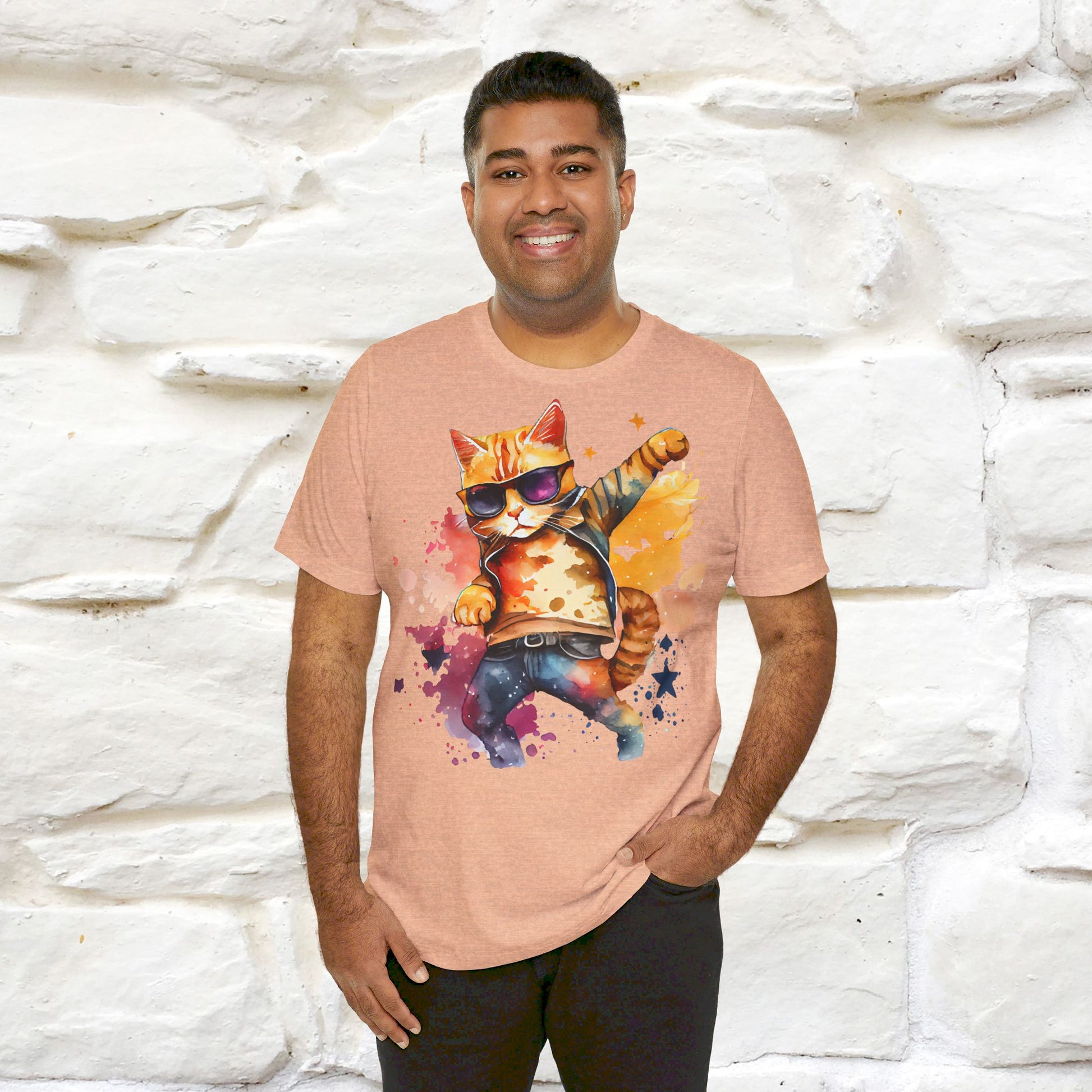 ''Cool Rainbow Cat'' T-shirt for Man 100% Cotton. - Nunu&Miao Studio