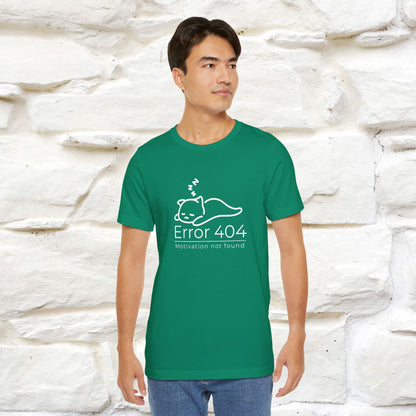 ''Error 404 Motivation Not Found'' Cat T-Shirt Front and Back Design | Nunu&Miao Studio