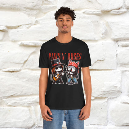 Paws N' Roses T-Shirt | Rock-Inspired Cat Lover  | Nunu&Miao Studio - Nunu&Miao Studio