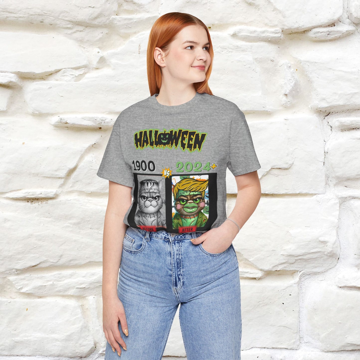 '' Halloween Time to update the look! Before And After '' Cat Unisex T-shirt 100% Cotton*