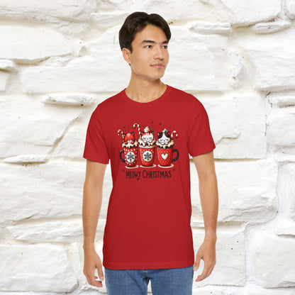 Meowy Christmas T-Shirt | Cute Festive Cat Christmas Shirt for Men & Women | 100% Cotton