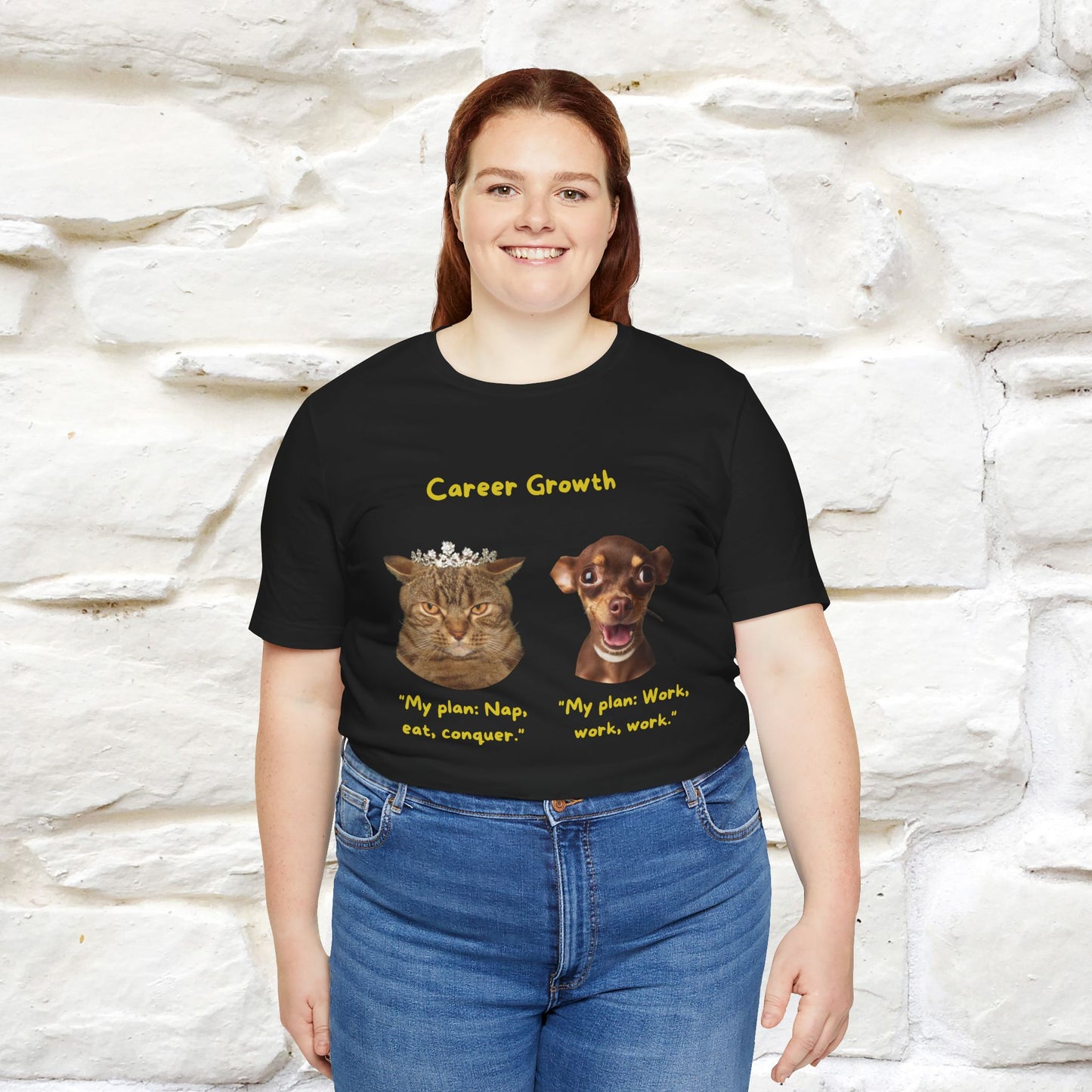 "Career Growth: Cat vs. Dog" Funny T-Shirt for Men & Women | 100% Cotton* 🐾