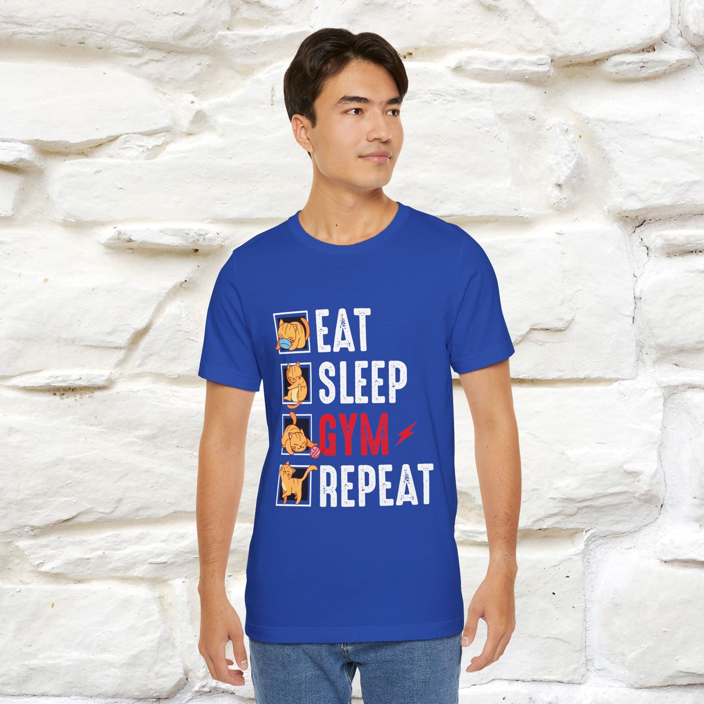 Eat Sleep Gym Repeat Cat Workout T-Shirt for Men & Women | 100% Cotton*