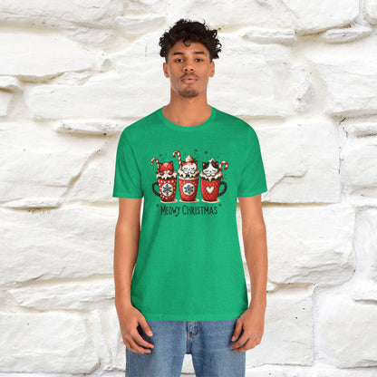 Meowy Christmas T-Shirt | Cute Festive Cat Christmas Shirt for Men & Women | 100% Cotton