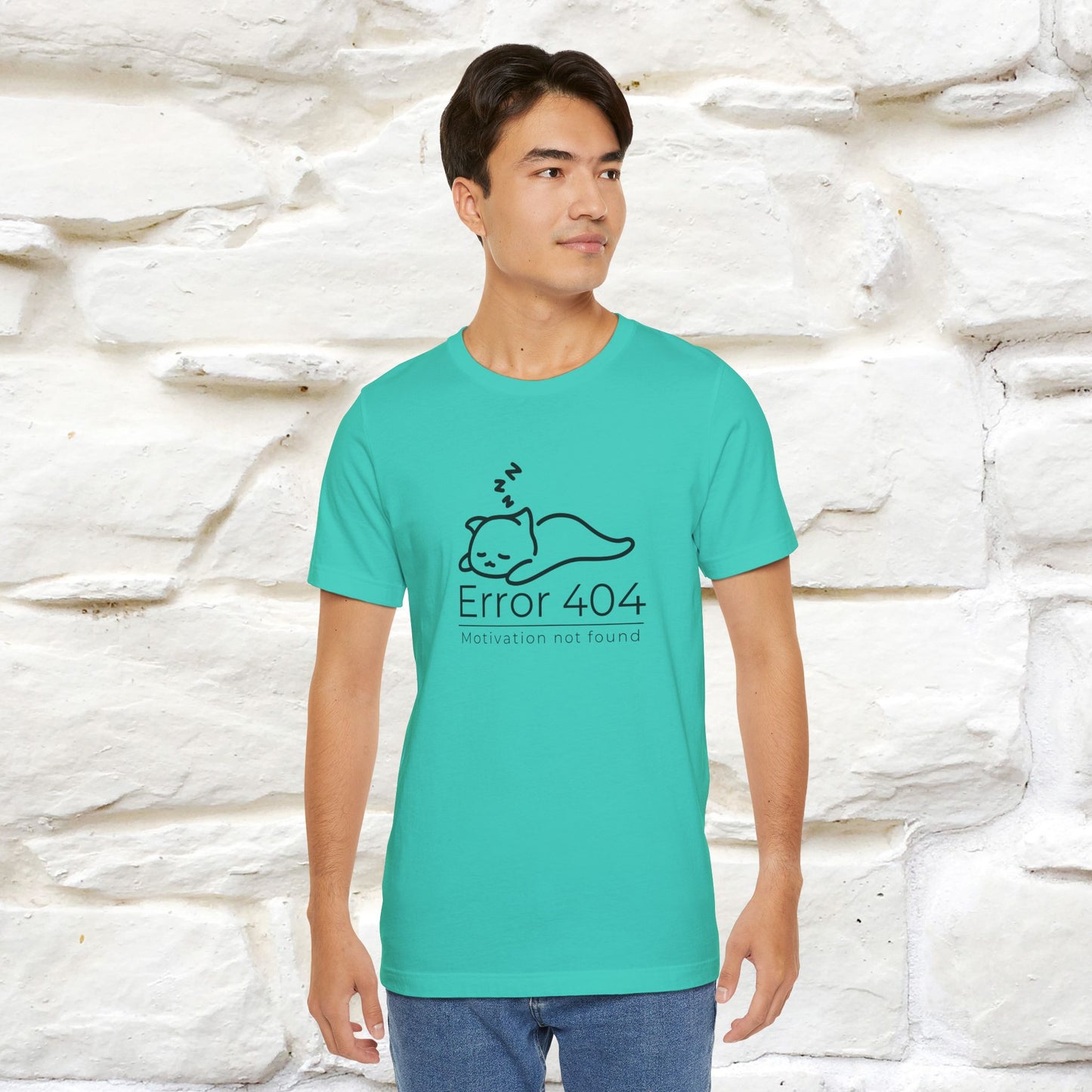 ''Error 404 Motivation Not Found'' Cat T-Shirt Front and Back Design | Nunu&Miao Studio