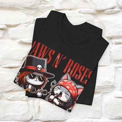 Paws N' Roses T-Shirt | Rock-Inspired Cat Lover Tee for Men & Women | 100% Cotton*