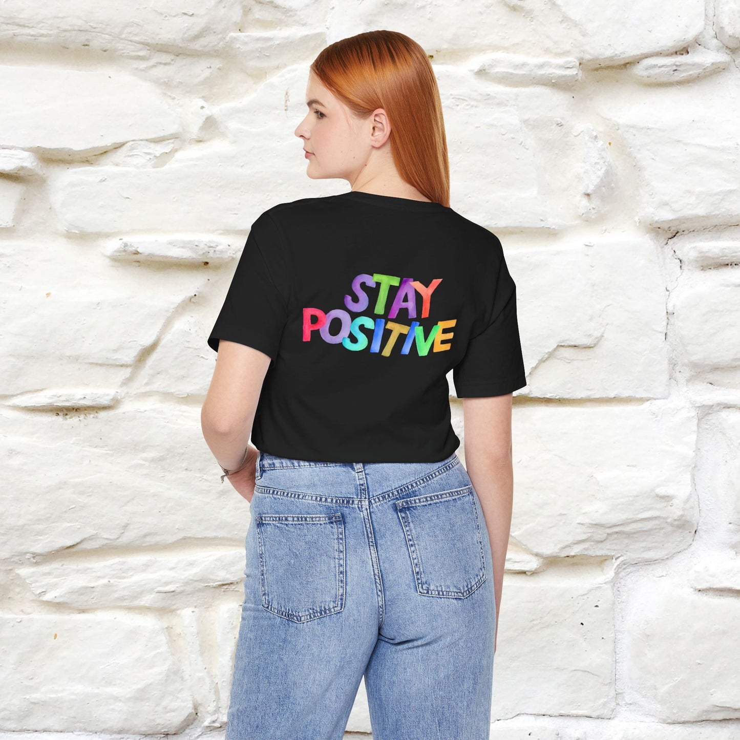 "Stay Positive'' Cat T-Shirt | Front & Back Design | Nunu&Miao Studio