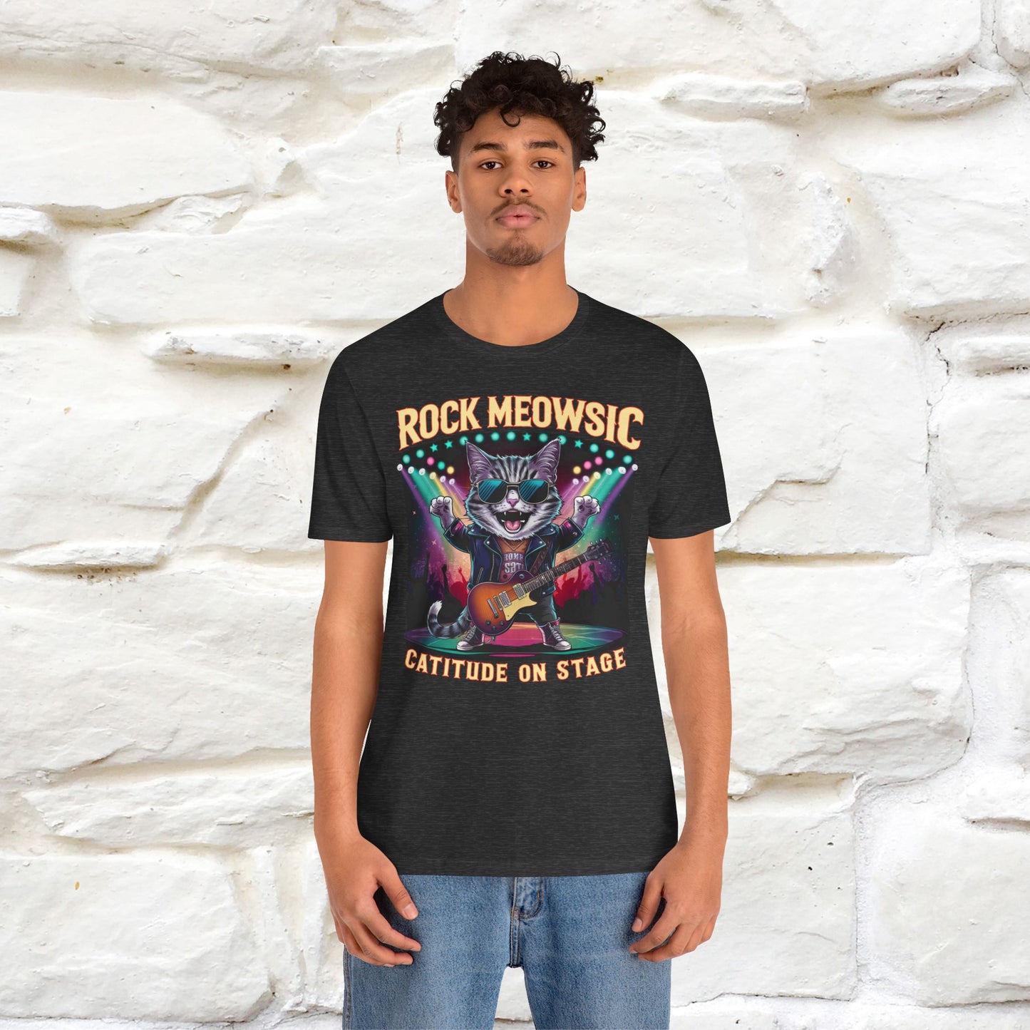 Rock Meowsic Catitude On Stage T-Shirt | Rocker Cat Tee for Men & Women | 100% Cotton*