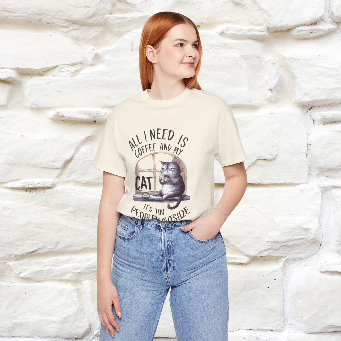 ''All I Need Is Coffee and My Cat, It's Too Peopley Outside''| Cat T-Shirt | Nunu&Miao Studio - Nunu&Miao Studio