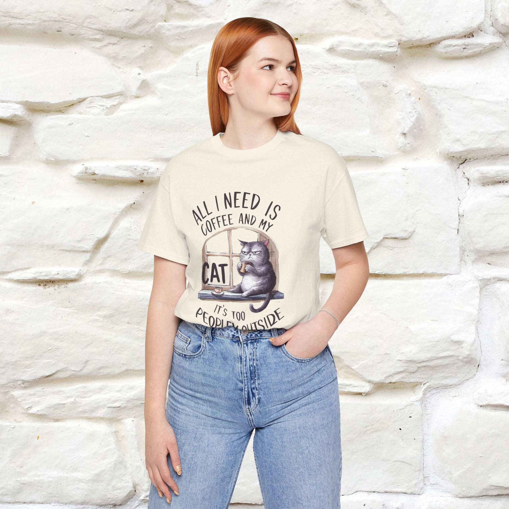 ''All I Need Is Coffee and My Cat, It's Too Peopley Outside''| Cat T-Shirt | Nunu&Miao Studio - Nunu&Miao Studio