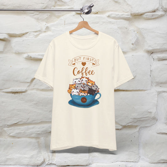 ''But First Coffe Time'' Cat T-shirt for Women 100% Cotton* - Nunu&Miao Studio