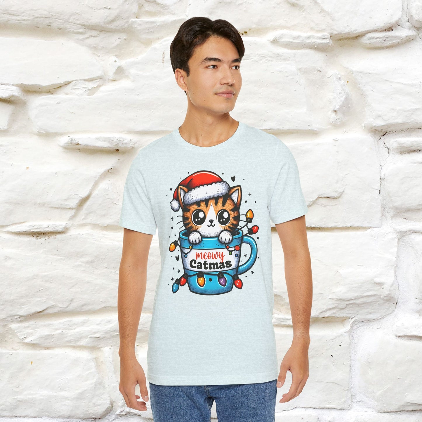 Meowy Catmas T-Shirt | Festive Cat Christmas Shirt for Men & Women | 100% Cotton