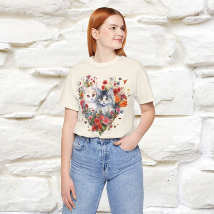 ''Heart Of Flower'' Cat T-shirt for Women 100% Cotton* - Nunu&Miao Studio