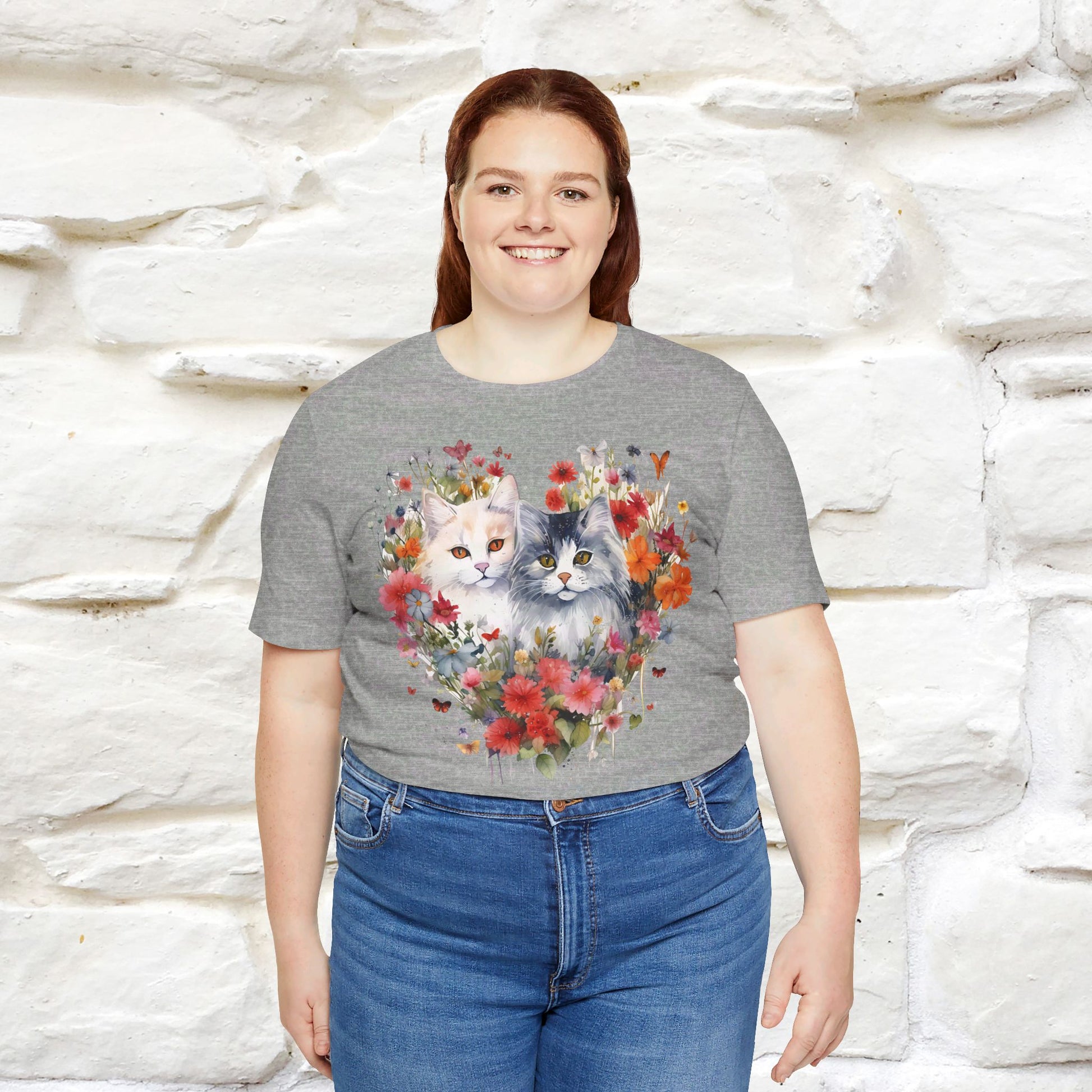 ''Heart Of Flower'' Cat T-shirt for Women 100% Cotton* - Nunu&Miao Studio