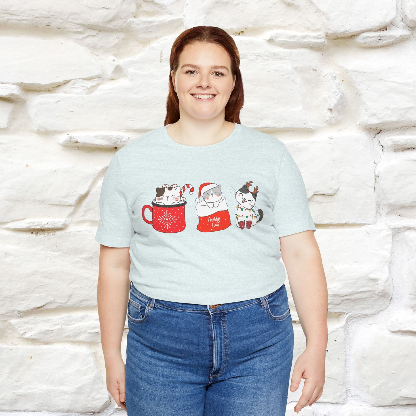 Sweet Cute Christmas Cat T-Shirt | Adorable Holiday Cat Shirt for Men & Women | 100% Cotton*