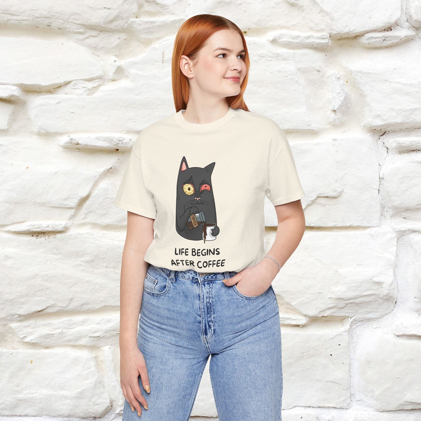 ''Life Begings After Coffe''  Cat T-shirt for Men and Women  100% Cotton*