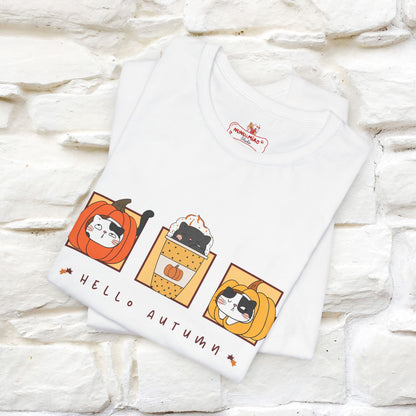 "Hello Autumn" Cat T-Shirt for Men & Women | 100% Cotton* | Seasonal Feline Fashion