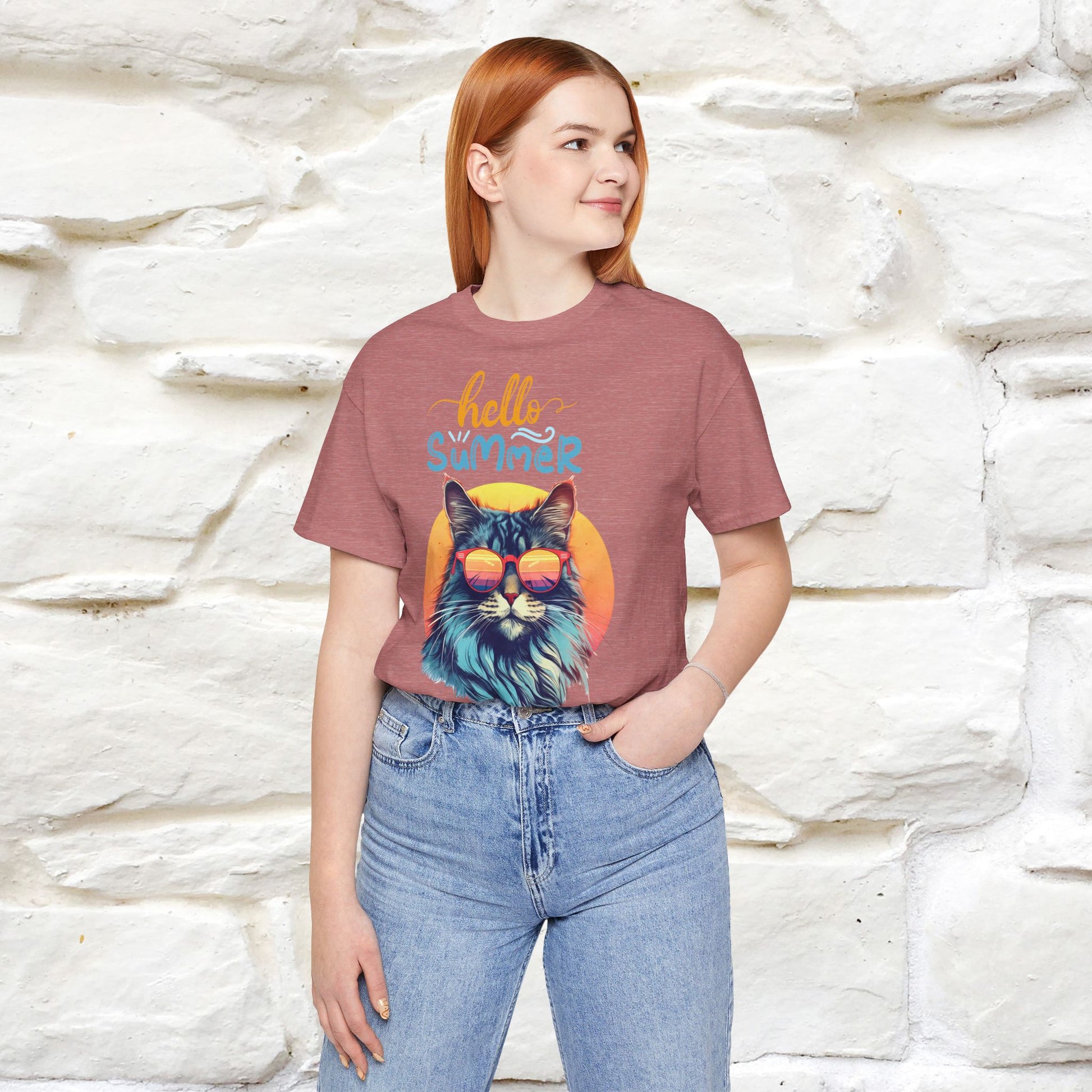 ''Hello Summer'' Cat T-shirt for Women 100% Cotton* - Nunu&Miao Studio