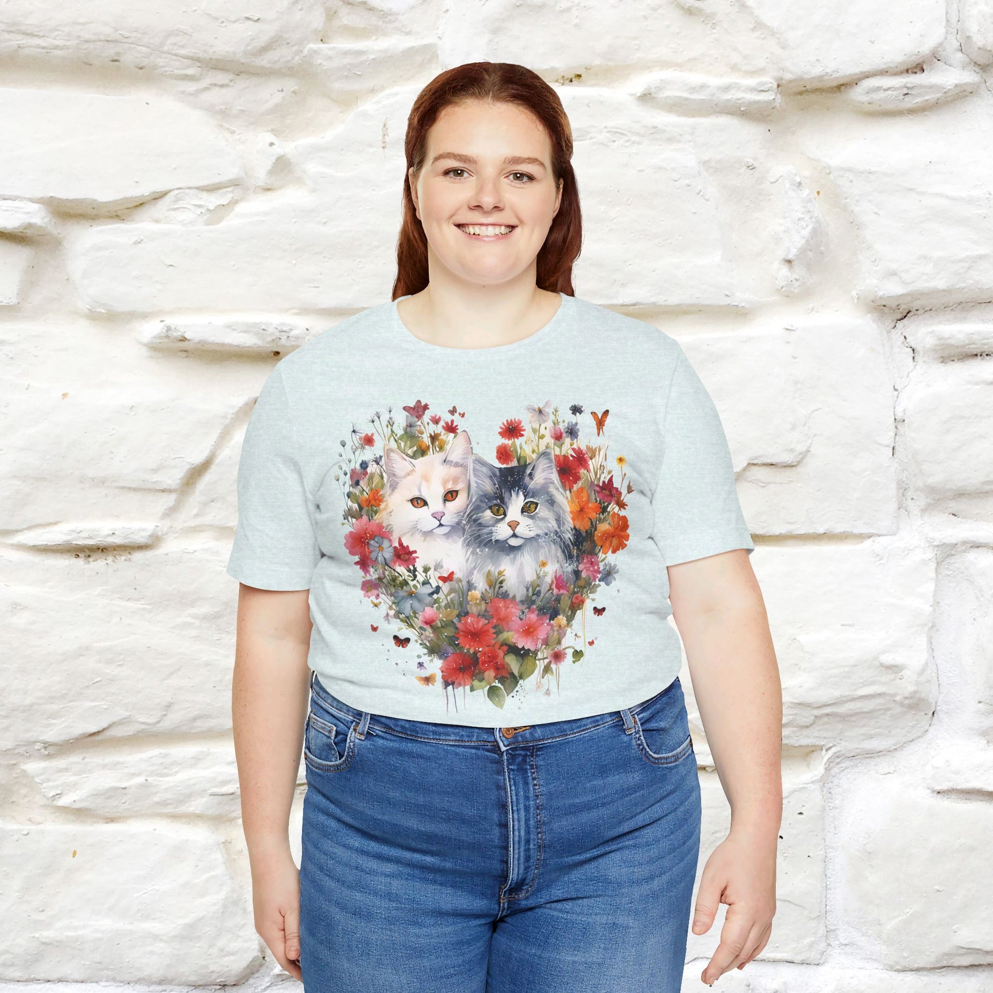 ''Heart Of Flower'' Cat T-shirt for Women 100% Cotton* - Nunu&Miao Studio