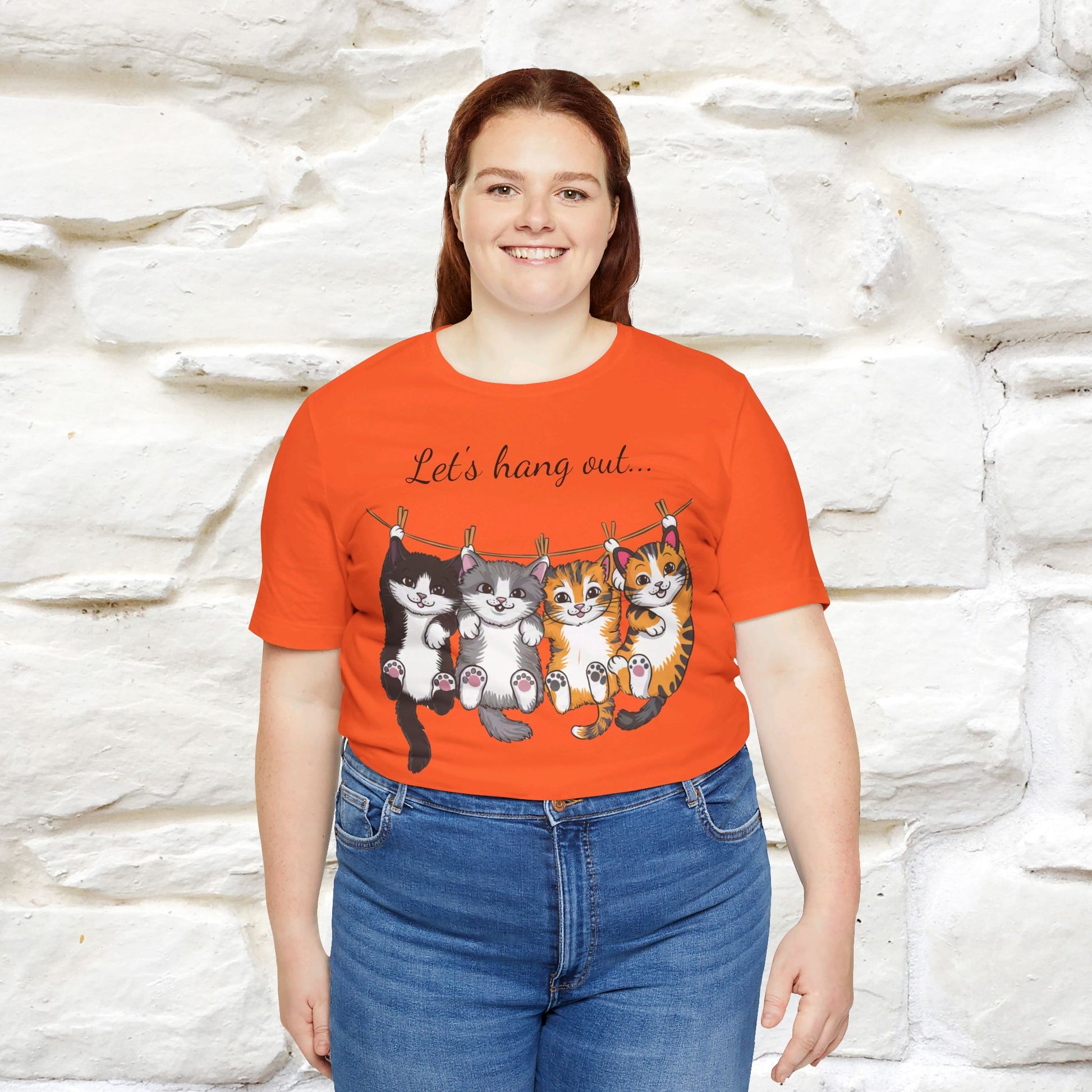 ''Let's Hang Out'' Cat T-shirt for Women 100% Cotton* - Nunu&Miao Studio