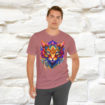 ''Fire Rainbow Cat'' T-shirt for Man 100% Cotton. - Nunu&Miao Studio