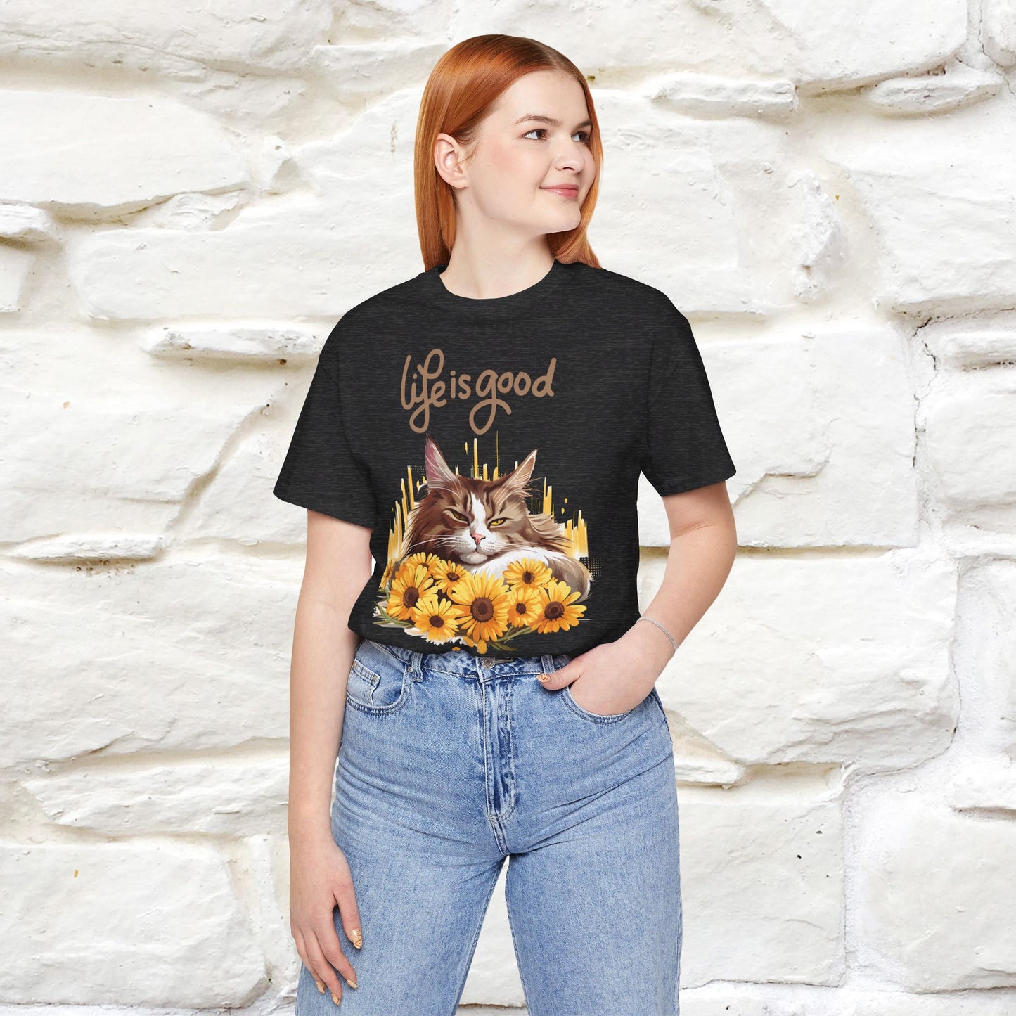 ''Life Is Good'' Cat T-shirt for Women 100% Cotton* - Nunu&Miao Studio