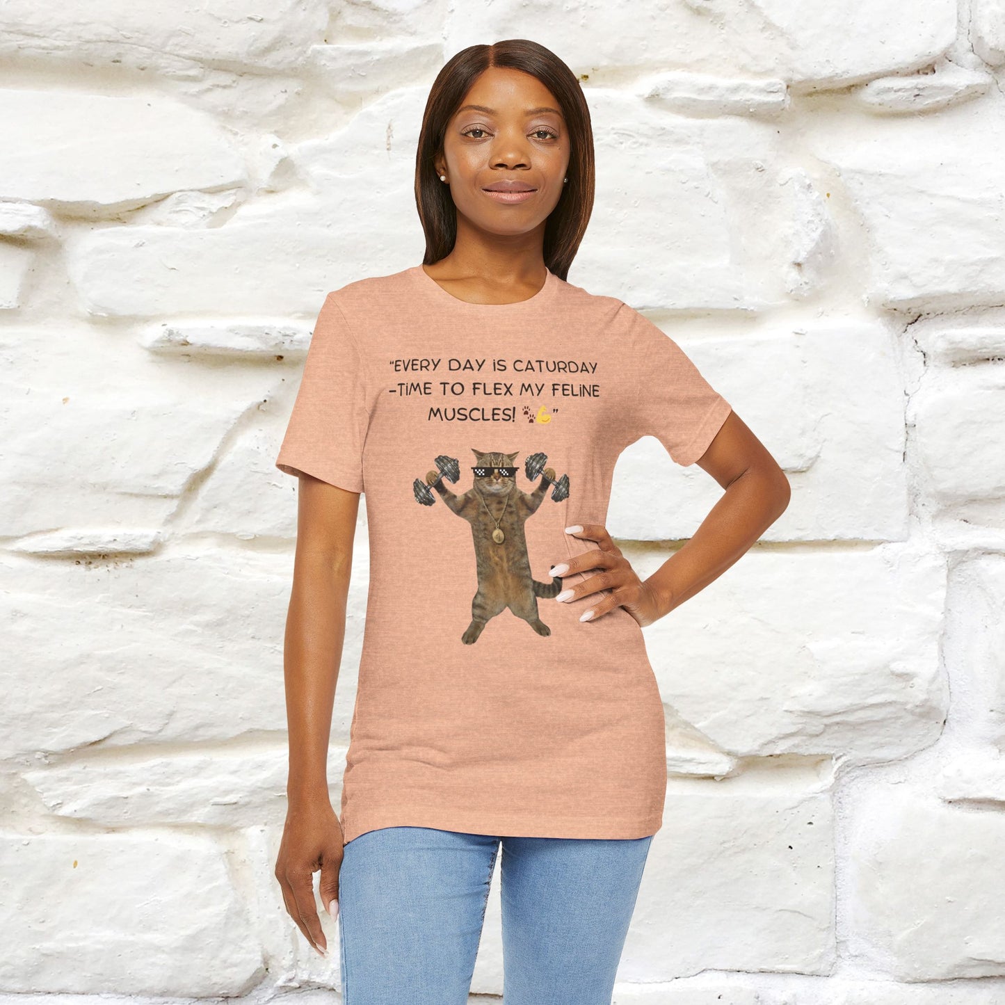 "Everyday Is Caturday – Flex My Feline Muscle" Funny Cat T-Shirt | 100% Cotton* | Cat-Themed Apparel for Men & Women