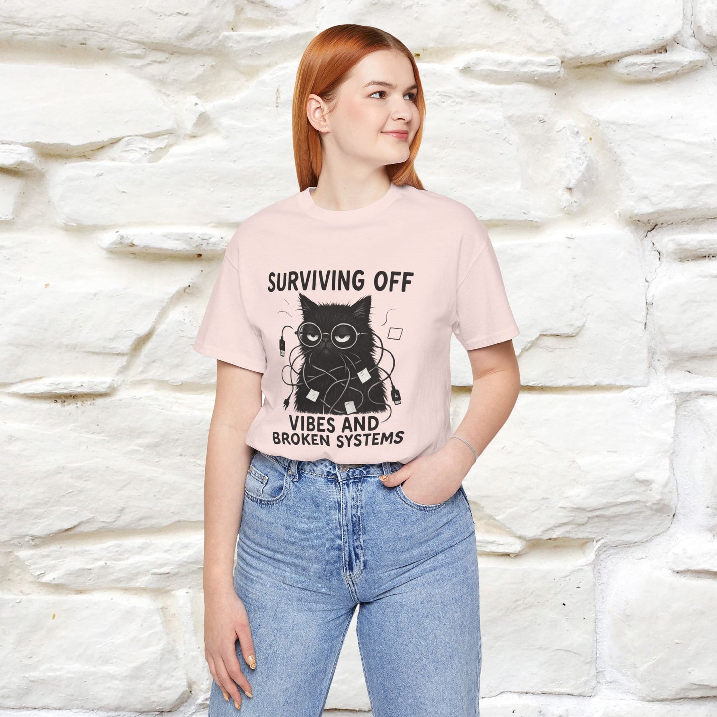 "Surviving Off...Vibes And Broken .. " |Cat T-Shirt | Nunu&Miao Studio