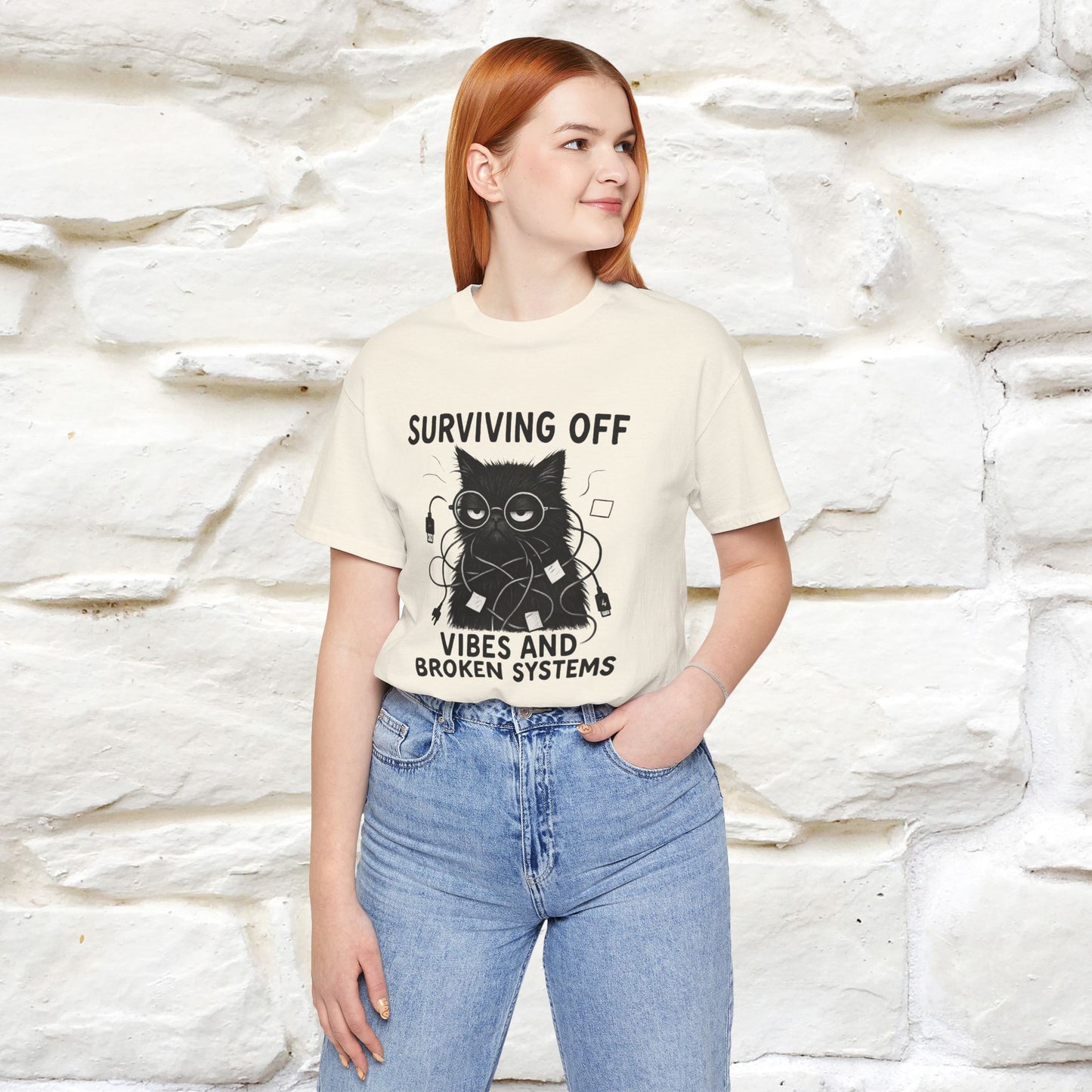 "Surviving Off...Vibes And Broken .. " |Cat T-Shirt | Nunu&Miao Studio