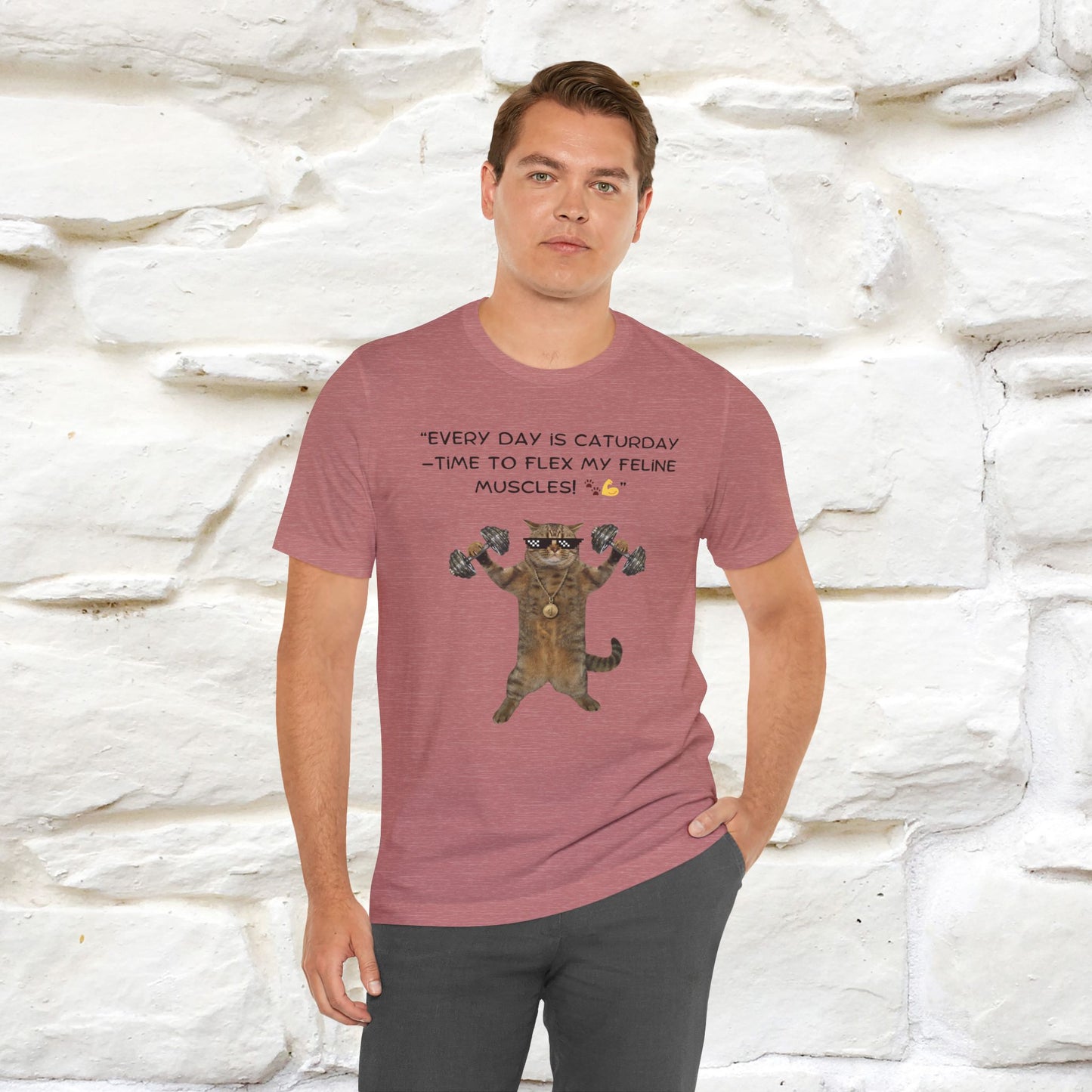 "Everyday Is Caturday – Flex My Feline Muscle" Funny Cat T-Shirt | 100% Cotton* | Cat-Themed Apparel for Men & Women